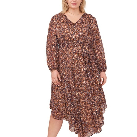 Vince Camuto Dresses & Skirts - Vince Camuto Plus Size Sheer Midi V-neck Ruffle Tiered Dress With Belt. Size 2X